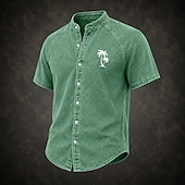 economico Camicie casual eleganti da uomo-camicia da uomo softfade™ camicia casual camicia in denim camicia acid wash capo tinto rosa verde kaki grigio azzurro manica corta tinta unita colletto alla coreana abbigliamento casual quotidiano