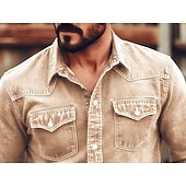 cheap Men's Work Shirts-SoftFade™ Men Shirt Casual Shirt Demin Shirt Acid Wash Shirt Garment Dyed Burgundy Navy Blue Green khaki Gray Long Sleeve Plain Shirt Collar Casual Daily Front Pocket Clothing