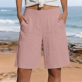 preiswerte Bermudashorts-Damen Shorts Stoffhosen Urlaub Stilvoll Alltagstauglich Knielang Hohe Taille Einfach Outdoor Marineblau Khaki Schwarz Weiß Sommer Frühling