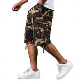 cheap Holiday-Men's Comfort Waist Tactical Cargo Cargo Shorts Shorts Casual Shorts Pocket Elastic Waist Plain Camouflage Breathable Knee Length Casual Outdoor Streetwear Fashion Streetwear Blue Khaki Inelastic