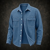 economico Camicie da lavoro da uomo-camicia da uomo softfade™ camicia casual camicia in denim camicia acid wash capo tinto manica lunga camicia semplice colletto casual quotidiano tasca frontale abbigliamento elegante vintage moda