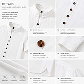 cheap Classic-Men Linen Shirt Summer Shirt Beach Wear Button Up Shirt Plain Casual Vacation Black White Pink Sky Blue Short Sleeve Stand Collar Spring &amp; Summer Summer Clothing Apparel Buttons