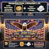  Décorations de porte de garage pour le 250e anniversaire de la fête nationale américaine (4 juillet), fond de porte de garage patriotique avec feux d'artifice et drapeau américain, articles de décoration pour une fête commémorative de la liberté et du dra
