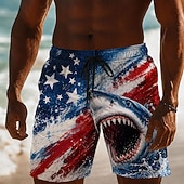 abordables Shorts Patrióticos 250-2026 250º Pantalones Cortos de Baño con Bandera Americana Tiburón para Hombre Trajes de Baño Pantalones Cortos de Playa Cortos de Media Cintura Patrióticos Diarios al Aire Libre Festival Bolsillos