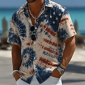  4th of July 2026 250th Men's Star Tie Dyed American Flag Shirt Summer Shirt Button Up Shirt Short Sleeve Patriotic Outdoor Festival Summer Spring Turndown 3D Print Collared Shirts Blue Blue 2# Blue 1#