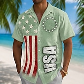  4th of July 2026 250th Men's American Flag Shirt Summer Shirt Button Up Shirt Short Sleeve Patriotic Outdoor Festival Summer Spring Turndown 3D Print Collared Shirts Blue Dark blue Black Green