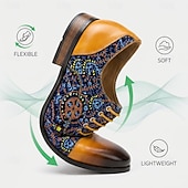 cheap Elemental Dress Shoes-Men's Floral Print Oxford Dress Shoes, Handmade Leather Business Casual Shoes, Fashion Statement Footwear for Weddings, Parties, Formal Events