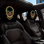 abordables Sala de estar-Fundas para reposacabezas de coche con cabeza de calavera fluorescente de neón (2/4 unidades), estampado de calavera de neón moderno y atractivo, decoración interior de coche personalizada, ajuste