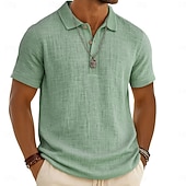 voordelige Heren Klassieke Polo-Voor heren Linnen overhemd Poloshirts Casual Vakantie Klassiek Korte mouw Modieus Effen Kleur Knop Zomer Lente Normale pasvorm Wit Zwart Lichtgroen Grijs Marineblauw Groen Linnen overhemd
