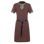cheap Tops-Set Retro Vintage Medieval Renaissance Waist Belt Tunic with Accessories Short Sleeves Pirate Viking Fancy Dress Men's Viking Halloween Carnival Renaissance Fair LARP Adults Belt T-shirt