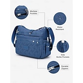 abordables Bolsos cruzados-Bolso bandolera de nailon con múltiples bolsillos para mujer: bolso de hombro ligero e impermeable para viajes, trabajo y uso diario