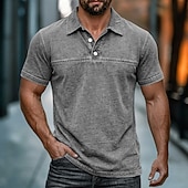 ieftine Polo clasic pentru bărbați-Cămașă spălată cu acid SoftFade™ Cămașă de golf bărbați Casual Afaceri Guler polo rib Tăiată Mâneca scurtă Modă Basic Solid Color Butoane Spălate Vară Primăvară Croială obișnuită Negru Verde deschis