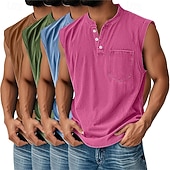 cheap Tank Tops-Men's 4-PCS Vest Top 100% Cotton Acid Wash Shirt Acid Wash Shirt Sleeveless Henley Summer Spring Plain Fashion Designer Basic Garment Dyed Vintage Washed Vacation Street Going out Top Tee for Men