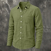baratos Clássico-Masculino Camisa Social Camisa de linho camisa de verão camisa de botão Tecido Casual Roupa Diária Preto Branco Verde Claro Rosa Manga Longa Aberto para a Lateral Primavera Verão Verão Roupa Bolso