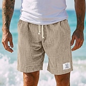 abordables Día festivo-Hombre Pantalón corto Pantalones cortos de verano Pantalones cortos de playa Pantalones cortos casuales Correa Cintura elástica Color sólido Con Texturas Comodidad Longitud de la rodilla Diario