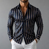 abordables Camisas de satén para hombre-Hombre Camisa Camisa de raso Camisa para Vestido Abotonar la camisa camisa de baile Tiras verticales Boda Formal Negro Azul Verde Trébol Manga Larga Cuello Vuelto Todas las Temporadas Ropa