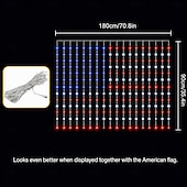 preiswerte 250. Jubiläumslichter-Lichterkette mit amerikanischer Flagge zum 250. Jahrestag der USA, 1,8 m lang, 128 LEDs in Rot, Weiß und Blau, USB-Anschluss, patriotische Fensterbeleuchtung für den 4. Juli, Unabhängigkeitstag,