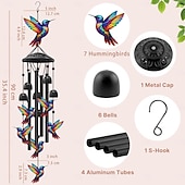 preiswerte Wandskulpturen-Buntes Vintage-Windspiel mit Kolibri-Motiv für draußen, schwarzes Metall-Windspiel für den Außenbereich, Geschenkideen für Frauen und Männer, Garten- und Hofdekoration, Erinnerungs- oder