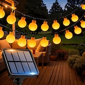 economico Striscie luci ad energia solare-Ghirlanda luminosa solare con globo, 5 m 20 LED, 7 m 50 LED, 12 m 100 LED, luci fatate impermeabili per esterni, ideali per giardino, patio, matrimoni, campeggio, feste, Natale e Halloween.