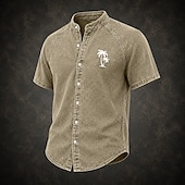 economico Camicie casual eleganti da uomo-camicia da uomo softfade™ camicia casual camicia in denim camicia acid wash capo tinto rosa verde kaki grigio azzurro manica corta tinta unita colletto alla coreana abbigliamento casual quotidiano