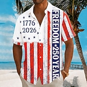  2026 250° Camicia da uomo con bandiera americana 1776 camicia estiva camicia a bottoni maniche corte patriottica outdoor festival estate primavera colletto aperto stampa 3D camicie colletto blu