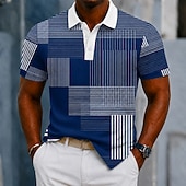 cheap Men's Geometric Polo-Men's Geometic Polo Shirts Short Sleeve Polo Shirts Lapel Business Casual Business Athleisure 3D Print Buttons Breathable Mesh Summer Spring Blue Black Brown