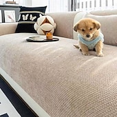 cheap Sofa Cover-Solid Woven Chenille Sofa Cushion Pad, Anti-Slip Jacquard Couch Mat for All Seasons, Washable Sectional Furniture Protector