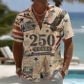  2026 250-årsjubileum Menns Amerikanske Flag Skjorte Sommer Skjorte Knapp Opp Skjorte Kort erm Patriotisk Utendørs Festival Sommer Vår Turndown 3D-print Krageskjorter Blå Blå 3 Blå 2 Blå 1#