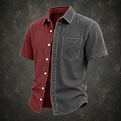 Χαμηλού Κόστους Ανδρικά Smart Casual πουκάμισα-ανδρικό πουκάμισο softfade™ casual πουκάμισο με οξύ βαμμένο μπορντό μωβ χακί στρατιωτικό πράσινο ανοιχτό μπλε κοντομάνικο απλό πουκάμισο γιακάς casual καθημερινά ρούχα κομψό