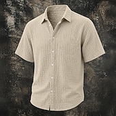 abordables Clásico-Hombre Camisa Camisa de verano Ropa de playa Camisa casual Abotonar la camisa Color sólido Casual Vacaciones Vino Azul cielo Caqui Azul Oscuro Manga Corta Cuello Camisero Verano Primavera Ropa
