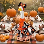 ieftine Decorațiuni exterioare-Set costum de gâscă de verandă de Halloween, fustă de dovleac de Ziua Recunoștinței, bandă de susținere, eșarfă și curea (se potrivește unei statui de gâscă de gazon de 23 de inci)
