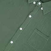 baratos Clássico-Masculino Camisa Social Camisa de linho camisa de verão camisa de botão Tecido Casual Roupa Diária Preto Branco Verde Claro Rosa Manga Longa Aberto para a Lateral Primavera Verão Verão Roupa Bolso