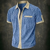abordables Chemises décontractées intelligentes pour hommes-Hommes Chemise Chemise Décontractée Chemise Boutonnée Chemise 100% coton délavée à l'acide Bleu Noir Rouge bleu marine Vert Manche Courte Bloc de Couleur Uni Col Occasionnel Quotidien Poche Avant
