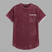 voordelige basis t-shirts-Voor heren T-shirt Overhemd van 100% katoen met zure wassing Korte mouw Strakke ronde hals Zomer Lente Herfst Effen Retro vintage Casual Zak Vintagestijl Verdrietig Casual blauw Grijs Bordeaux Top