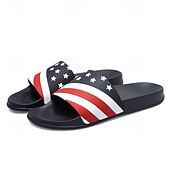 abordables Pantuflas y chanclas de hombre-Sandalias planas para hombre con estampado de bandera, zapatos de verano sin cordones con punta abierta, sandalias casuales ligeras para festivales de música, playa, piscina y uso diario.