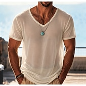 billiga grundläggande t-shirts-Herr T-shirt Stickad T-shirt T-tröja Kortärmad V-hals Sommar Ensfärgat Mode Lättvikt Grundläggande Nät Stickat Ledigt Semester Gata Svart Purpur Grön Topp t-shirt för män