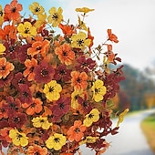  24 inch kunstmatige herfstbloemensteker voor buiten, nepchrysant, violette buxus, bolvormige bomen, Thanksgiving, Halloween, UV-bestendige tuinstekers voor de tuin &gazon, kleurecht, zwaar zijden