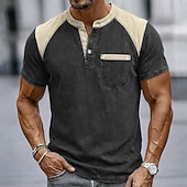 cheap Casual Henley Tee-Men's T Shirt Henley Shirt 100% Cotton Acid Wash Shirt Tee Top Short Sleeve Plain Vintage Streetwear Casual Color Block Garment Dyed Raglan Sleeves Henley Casual Home Street Fall &amp; Winter Summer