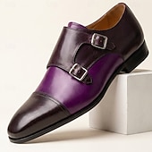 economico Scarpe Eleganti Classiche-Scarpe eleganti da uomo viola con doppia fibbia, punta affusolata, scarpe formali eleganti per lavoro, feste, matrimoni, ufficio, banchetti