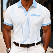  Homme Géométrique Ligne Polo Manche Courte Polos Chemises à Col Vêtement décontracté de travaile Extérieur Athleisure Tenue quotidienne Avec Poches Impression 3D Boutons Printemps & Été Bleu Rouge