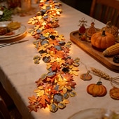 abordables Éclairage intérieur sur batterie et USB-Guirlande lumineuse d'automne en forme de feuilles d'érable, décorations lumineuses d'Halloween avec vigne à baies rouges, guirlande lumineuse LED féérique pour la fête des récoltes, décoration