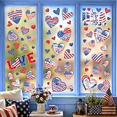  Fensteraufkleber zum 4. Juli – 9 Bögen mit 111 Stück, patriotische Dekoration, doppelseitig, zum Unabhängigkeitstag, statisch haftende Fensteraufkleber für Glasfenster, rot-weiß &blaue