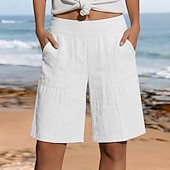 preiswerte Bermudashorts-Damen Shorts Stoffhosen Urlaub Stilvoll Alltagstauglich Knielang Hohe Taille Einfach Outdoor Marineblau Khaki Schwarz Weiß Sommer Frühling