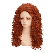economico Parrucche storiche-lunga parrucca riccia arancione zenzero per donna, parrucca soffice da principessa per cosplay, ideale per Halloween e feste in costume anime.
