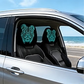 halpa Halloween-suojus-2/4 kpl fluoresoivia bulldog-päänsuojat autoon, trendikäs neonkallokuosi, personoitu auton sisustus, yleismalli, sopii päivittäisiin työmatkoihin, pitkän matkan ajoon, auton lepotuoliin