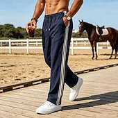 abordables pantalones casuales-Hombre Pantalones Pantalones casuales Pantalones anchos Correa Bolsillo Cintura elástica A Rayas Comodidad Suave Casual Diario Exterior Vacaciones Moda Caqui Negro Microelástico