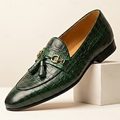 preiswerte Loafer aus hochwertigem Leder-Grüne Herren-Loafer mit Krokodilprägung, elegante Slipper mit Quasten zum Hineinschlüpfen, Business-Casual-Schuhe für Hochzeit, Büro und Party