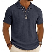 voordelige Heren Klassieke Polo-Voor heren Linnen overhemd Poloshirts Casual Vakantie Klassiek Korte mouw Modieus Effen Kleur Knop Zomer Lente Normale pasvorm Wit Zwart Lichtgroen Grijs Marineblauw Groen Linnen overhemd
