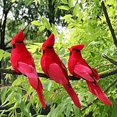 preiswerte Skulpturen-3-5 künstliche rote Spatzen als Hängeornamente, naturgetreue Vogeldekorationen aus Kunstfedern, geeignet für drinnen und draußen, z. B. für Zuhause, Garten, Weihnachtsbaum, Weihnachtsfeiern und