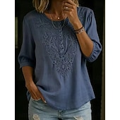  Femmes Chemise Haut à œillets Chemise Bohème Chemise en Dentelle Dentelle Broderie Élégant Bohème Vacances Manche 3/4 Hauts Longs Occasionnel Bleu Blanche Jaune Orange Marron Été Printemps